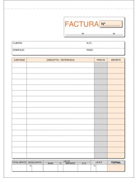 Paq 10 talonarios de facturas 1 3 fº natural duplicado IGIC